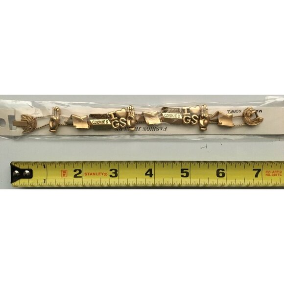 Girl Scout Slide Charm Bracelet "I *heart* GS" Gold New Old Stock Vintage - Picture 2 of 2